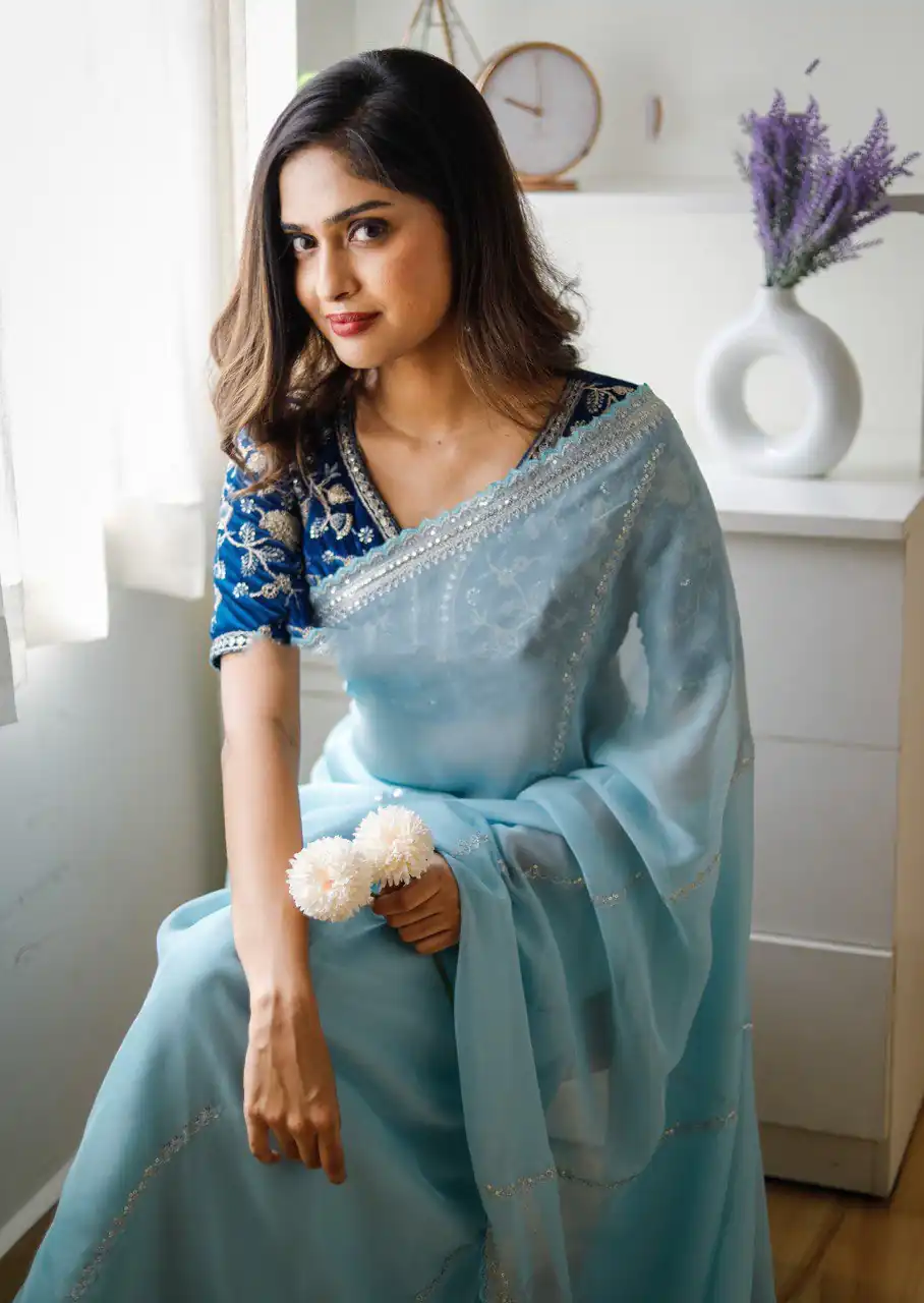  AC CADBURY Blue Color Pure Soft Organza Zari Sequence Saree Casual, Wedding, Festive, Events Expected Delivery 4-6 Working Days @1949/- | Sarees, Bollywood Sarees, Creative Sarees, Designer Sarees, Embroidered Sarees, Ethnic Saree, Modern Digital sarees, Party Wear Sarees