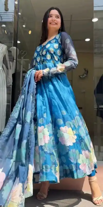 VLM 184 Blue color Tabby Silk Embroidery Digital Print Salwar Suit Casual, Wedding, Party, Festive, Events . Expected Delivery 4-6 Working Days @2099/- | Jump Suits, Salwar suit, Designer Suits, Casual Suits, Creative suits, Palazzo Suits, Party Wear Suits, Patiala Suits, Straight Suits