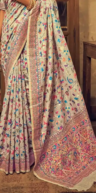 DDF 502 Cream Color Kashmiri Running Thread Zari Work Saree Casual, Party Wear, Events, Festivals Etc. Expected Delivery 4-6 Working Days 2399/- | Sarees, Bollywood Sarees, Creative Sarees, Designer Sarees, Embroidered Sarees, Ethnic Saree, Modern Digital sarees, Party Wear Sarees