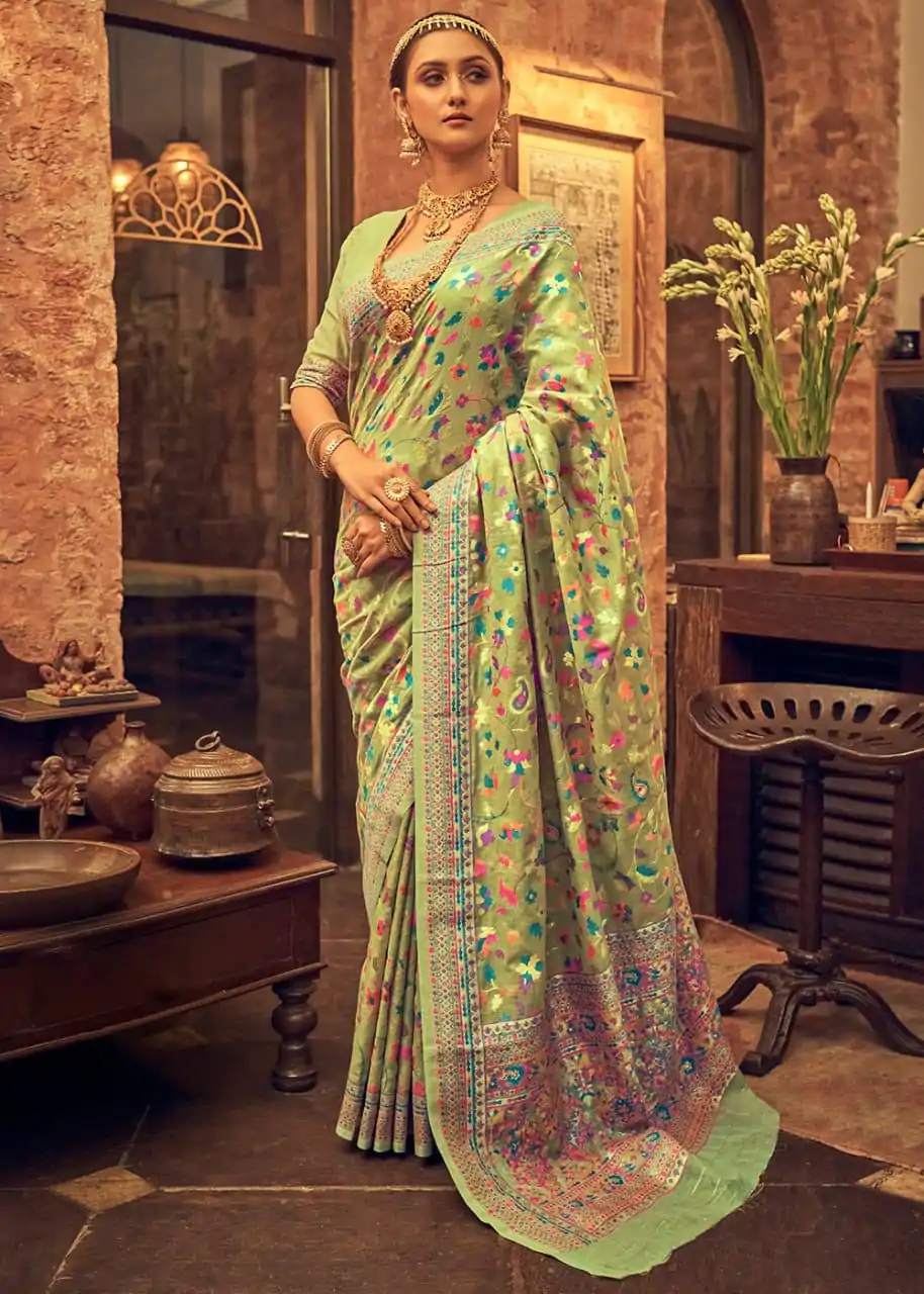 DDF 502 Green Color Kashmiri Running Thread Zari Work Saree Casual, Party Wear, Events, Festivals Etc. Expected Delivery 4-6 Working Days 2399/- | Sarees, Bollywood Sarees, Creative Sarees, Designer Sarees, Embroidered Sarees, Ethnic Saree, Modern Digital sarees, Party Wear Sarees
