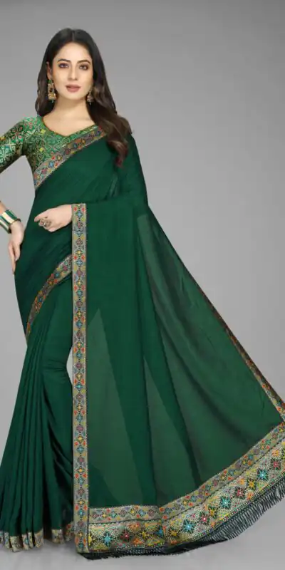 DDH Green Color Vichitra Silk Rich Pallu Jacquard Border Saree Events Casual, Wedding, Festive, Events Etc. Expected Delivery  4-6 Working Days @1549/- | Sarees, Bollywood Sarees, Creative Sarees, Designer Sarees, Embroidered Sarees, Ethnic Saree, Modern Digital sarees, Party Wear Sarees