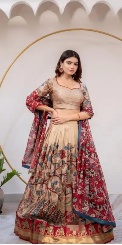 PC 364 Grey Color Chinon Kalamkari Printed Work Lehenga Choli Casual, Party Wear, Events, Festivals Wear Expected Delivery 4-6 Working Days @2099/- | Lehenga, Bollywood Lehenga, Creative Lehenga, Designer Lehenga, Embroidered Lehenga, Party Wear Lehenga