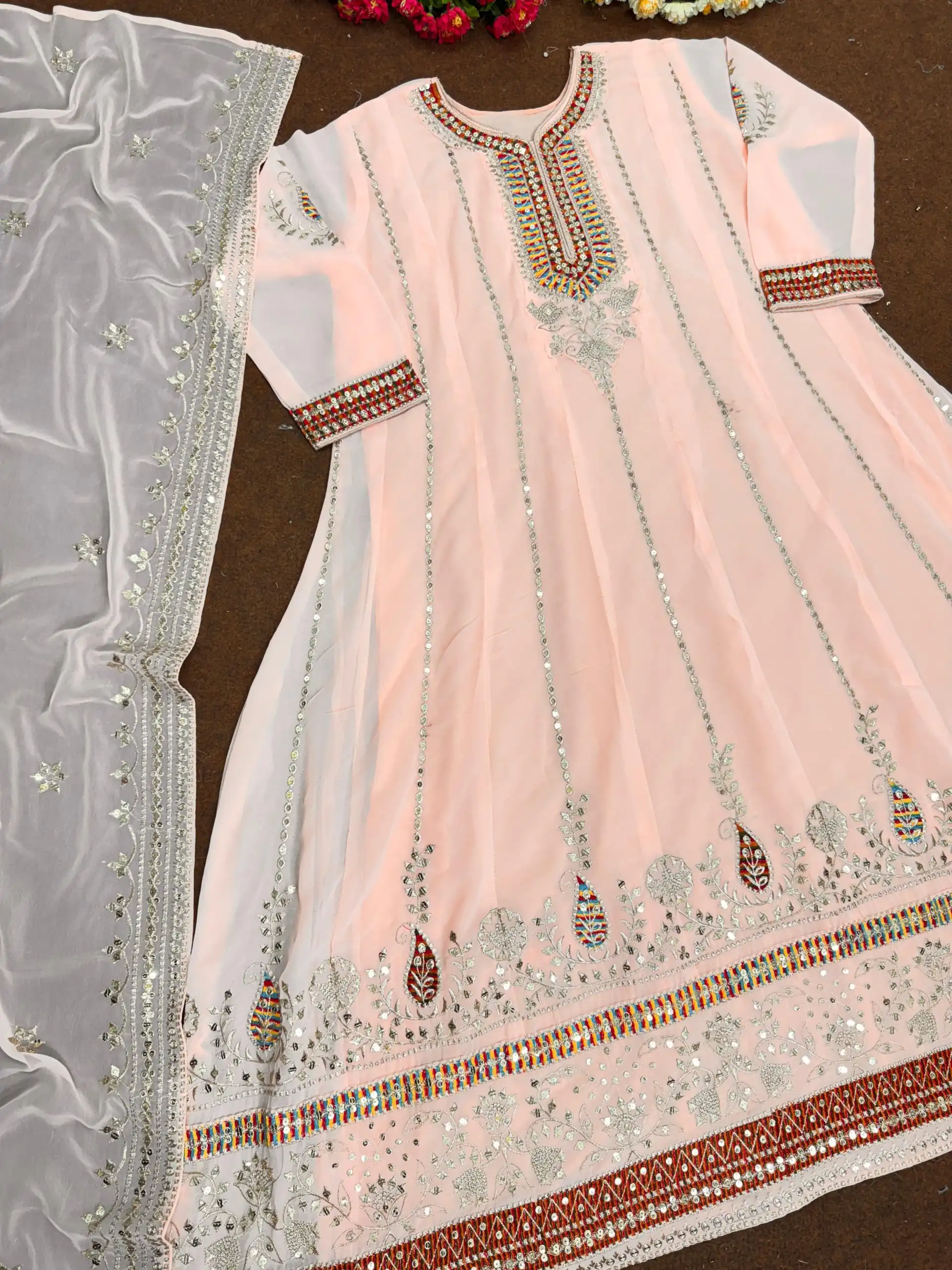 KF 1638 Light Peach Color Georgette Embroidered Sequence Salwar Suit Wedding, Party, Festive, Events Etc.  Expected Delivery 4-6 Working Days @2199/-Only | Salwar suit, Designer Suits, Casual Suits, Creative suits, Palazzo Suits, Party Wear Suits, Straight Suits