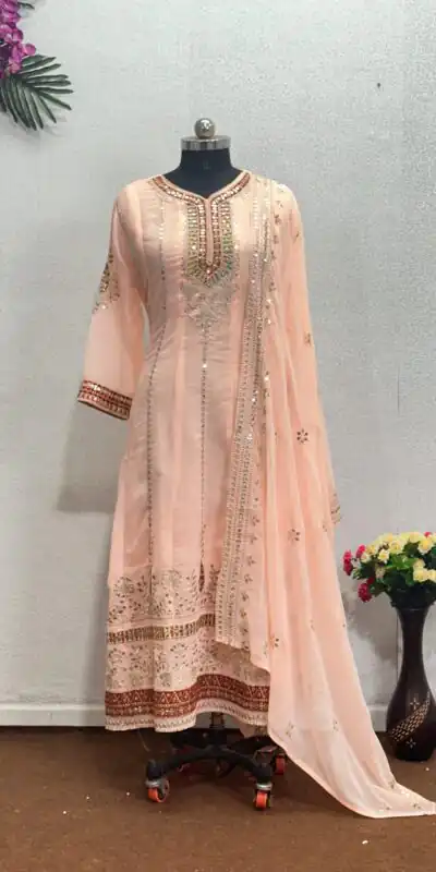 KF 1638 Light Peach Color Georgette Embroidered Sequence Salwar Suit Wedding, Party, Festive, Events Etc.  Expected Delivery 4-6 Working Days @2199/-Only | Salwar suit, Designer Suits, Casual Suits, Creative suits, Palazzo Suits, Party Wear Suits, Straight Suits