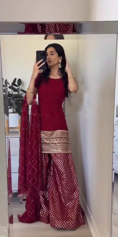 SRK 5164 Maroon Color Georgette Embroidery Sequence Salwar Suit Wedding, Party, Festive, Events Expected Delivery 4-6 Working Days @ 2199/- | Salwar suit, Designer Suits, Casual Suits, Creative suits, Palazzo Suits, Party Wear Suits, Patiala Suits, Straight Suits