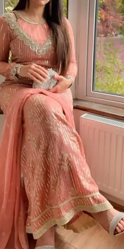 RTC 5698 Peach Color Georgette Thread And Sequence Salwar Suit Casual, Wedding, Festive, Events Etc. Expected Delivery 4-6 Working Days @2199/- | Jump Suits, Salwar suit, Designer Suits, Casual Suits, Creative suits, Palazzo Suits, Party Wear Suits, Patiala Suits, Straight Suits