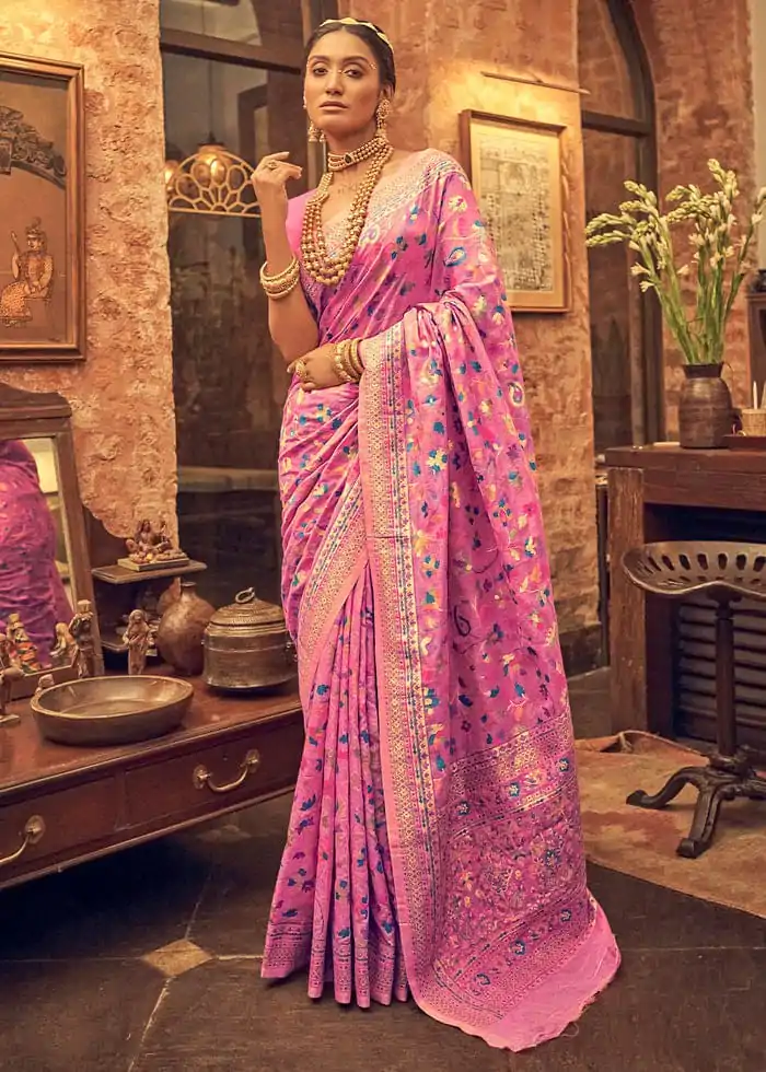 DDF 502 Pink Color Kashmiri Running Thread Zari Work Saree Casual, Party Wear, Events, Festivals Etc. Expected Delivery 4-6 Working Days 2399/- | Sarees, Bollywood Sarees, Creative Sarees, Designer Sarees, Embroidered Sarees, Ethnic Saree, Modern Digital sarees, Party Wear Sarees