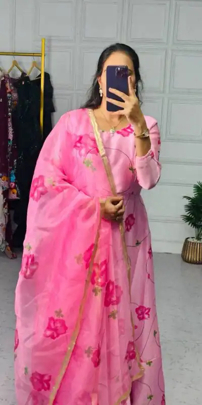 ST 1019 Pink Color Satin Georgette With Digital Print Anarkali Suit Casual, Wedding, Party, Festive, Events Etc. Expected Delivery 4-6 Working Days @1399/- | Anarkali Suits, Bollywood Anarkali, Creative-Anarkali, Designer Anarkali, Embroidered Anarkali, Party Wear Anarkali