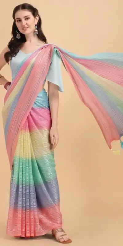 MS 441 Rainbow Color Chiffon Zari All Over Rainbow Shade Saree Casual, Party Wear, Wedding, Events, Etc. Expected Delivery 4-6 Working Days 1499/- | Sarees, Bollywood Sarees, Creative Sarees, Designer Sarees, Embroidered Sarees, Ethnic Saree, Modern Digital sarees, Party Wear Sarees