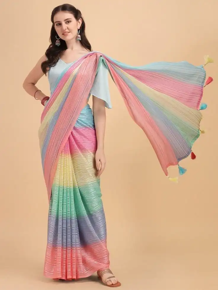 MS 441 Rainbow Color Chiffon Zari All Over Rainbow Shade Saree Casual, Party Wear, Wedding, Events, Etc. Expected Delivery 4-6 Working Days 1499/- | Sarees, Bollywood Sarees, Creative Sarees, Designer Sarees, Embroidered Sarees, Ethnic Saree, Modern Digital sarees, Party Wear Sarees