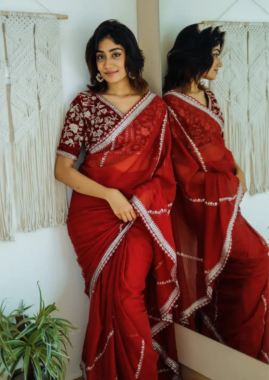  AC CADBURY Red Color Pure Soft Organza Zari Sequence Saree Casual, Wedding, Festive, Events Expected Delivery 4-6 Working Days @1949/- | Sarees, Bollywood Sarees, Creative Sarees, Designer Sarees, Embroidered Sarees, Ethnic Saree, Modern Digital sarees, Party Wear Sarees