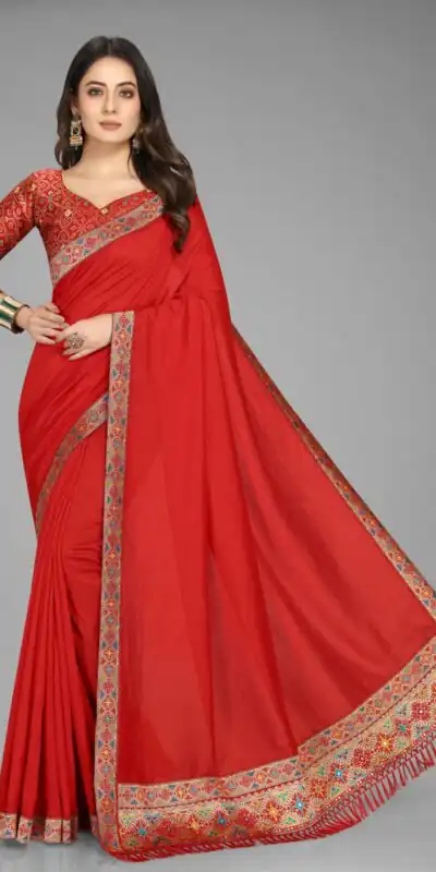 DDH Red Color Vichitra Silk Rich Pallu Jacquard Border Saree Events Casual, Wedding, Festive, Events Etc. Expected Delivery  4-6 Working Days @1549/- | Sarees, Bollywood Sarees, Creative Sarees, Designer Sarees, Embroidered Sarees, Ethnic Saree, Modern Digital sarees, Party Wear Sarees