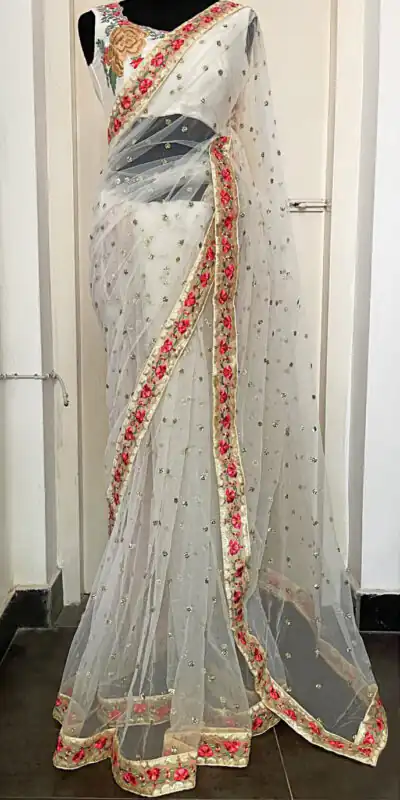 KT 233 White Color Nylon Butterfly Net Thread & Zari Work Saree Blouse: Bangalore Silk Casual, Party Wear, Wedding   Expected Delivery 4-6 Working Days@1799/- | Sarees, Bollywood Sarees, Creative Sarees, Designer Sarees, Embroidered Sarees, Party Wear Sarees