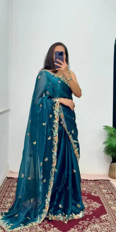 ST 472 Blue Color Burberry With Blooming Embroidery Saree Casual, Wedding, Party, Festive, Events Etc. Expected Delivery 4-6 Working Days @1999/- | Sarees, Bollywood Sarees, Creative Sarees, Designer Sarees, Embroidered Sarees, Ethnic Saree, Modern Digital sarees, Party Wear Sarees