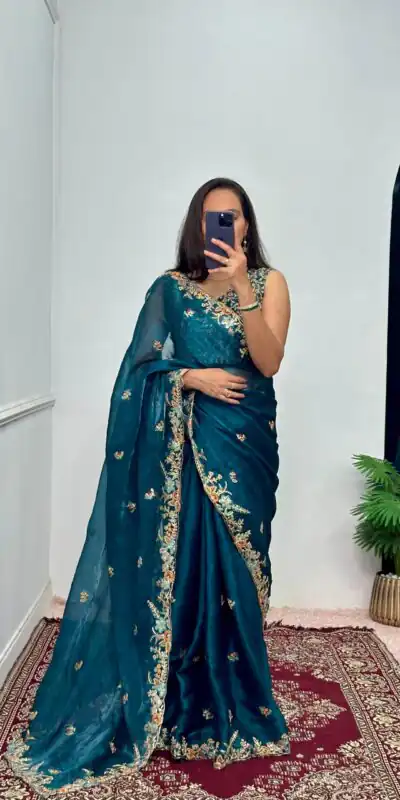 ST 472 Blue Color Burberry With Blooming Embroidery Saree Casual, Wedding, Party, Festive, Events Etc. Expected Delivery 4-6 Working Days @1999/- | Sarees, Bollywood Sarees, Creative Sarees, Designer Sarees, Embroidered Sarees, Ethnic Saree, Modern Digital sarees, Party Wear Sarees