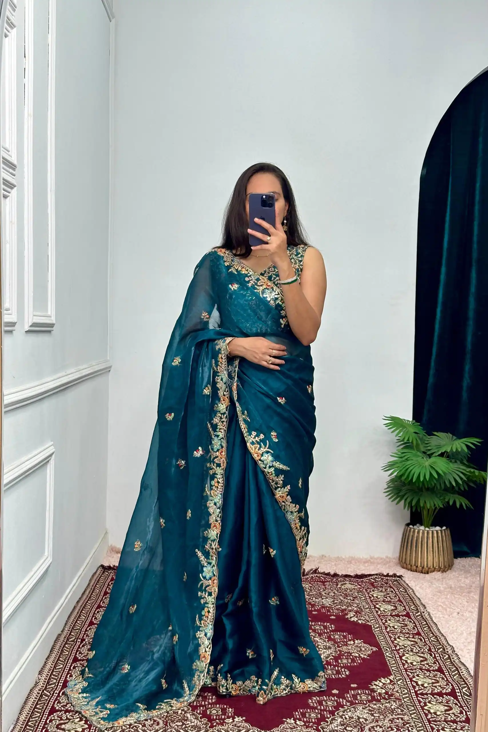 ST 472 Blue Color Burberry With Blooming Embroidery Saree Casual, Wedding, Party, Festive, Events Etc. Expected Delivery 4-6 Working Days @1999/- | Sarees, Bollywood Sarees, Creative Sarees, Designer Sarees, Embroidered Sarees, Ethnic Saree, Modern Digital sarees, Party Wear Sarees