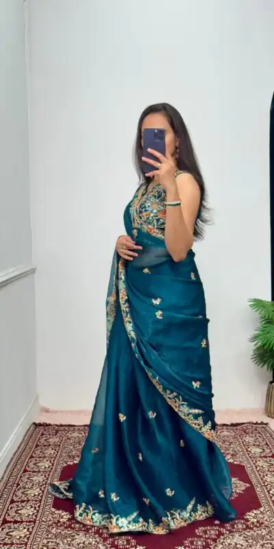 ST 472 Blue Color Burberry With Blooming Embroidery Saree Casual, Wedding, Party, Festive, Events Etc. Expected Delivery 4-6 Working Days @1999/- | Sarees, Bollywood Sarees, Creative Sarees, Designer Sarees, Embroidered Sarees, Ethnic Saree, Modern Digital sarees, Party Wear Sarees