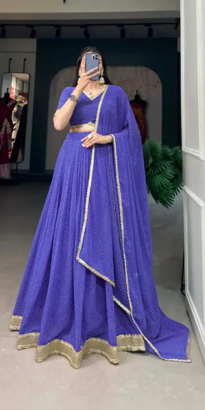 LNB 1212 Blue Color Georgette Print With Lace Border Lehenga Choli Festive Party Wedding, Events etc. Delivery 4-6 Working Days @2149/- | Lehenga, Bollywood Lehenga, Creative Lehenga, Designer Lehenga, Embroidered Lehenga, Party Wear Lehenga