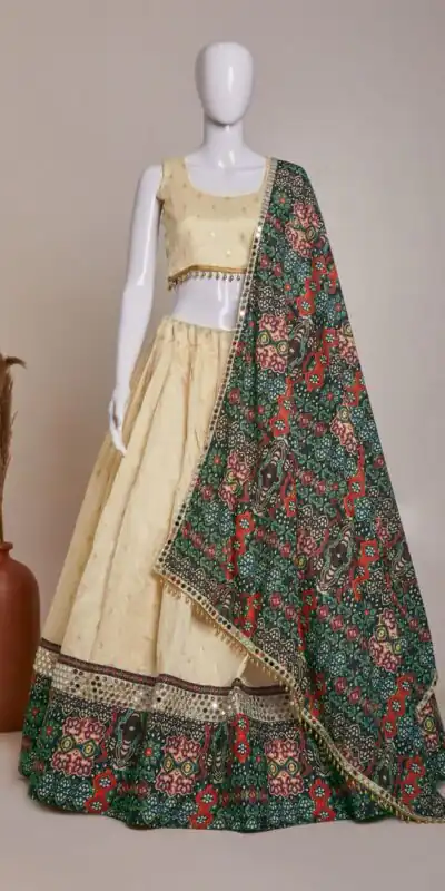 RC 267 Cream Color Jaccard Silk Dori Embroidery Printed Lehenga Choli Casual, Party Wedding, Festive, Events Etc. Delivery 4-6 Working Days 2299/- | Lehenga, Bollywood Lehenga, Creative Lehenga, Designer Lehenga, Embroidered Lehenga, Party Wear Lehenga