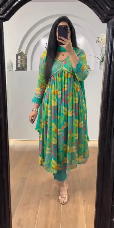 LG 1838 Green Color Chinon Printed And Sequence Embroidery Salwar Suit Casual, Wedding, Festive, Events Expected Delivery 4-6 Working Days @1799/- | Jump Suits, Salwar suit, Designer Suits, Casual Suits, Creative suits, Palazzo Suits, Party Wear Suits, Patiala Suits, Straight Suits