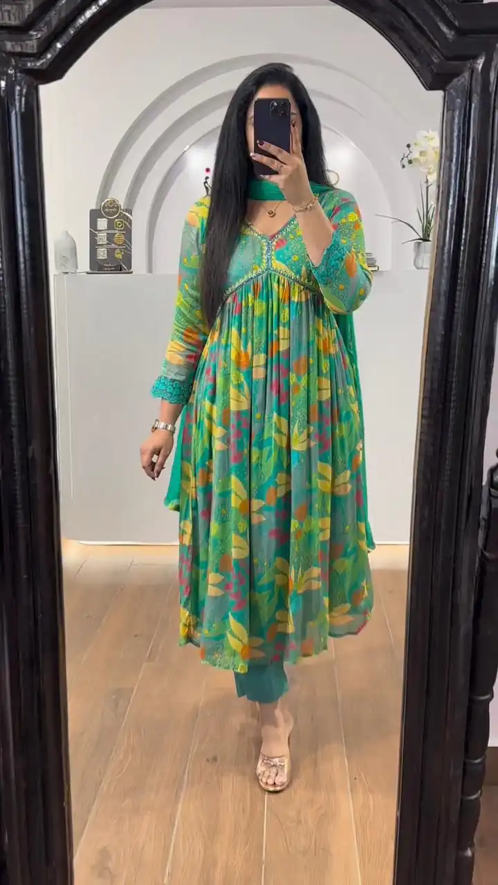 LG 1838 Green Color Chinon Printed And Sequence Embroidery Salwar Suit Casual, Wedding, Festive, Events Expected Delivery 4-6 Working Days @1799/- | Jump Suits, Salwar suit, Designer Suits, Casual Suits, Creative suits, Palazzo Suits, Party Wear Suits, Patiala Suits, Straight Suits