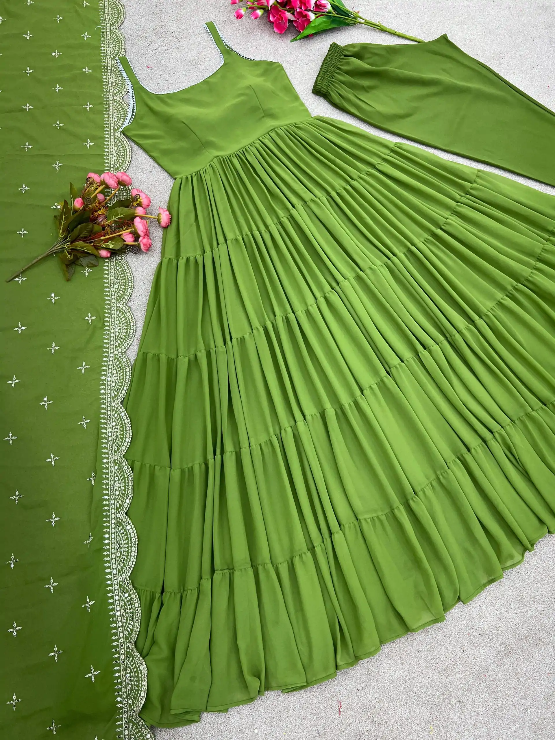 SSR 391 Green Color Chinon Silk Embroidery Sequence Anarkali Suit Wedding, Party, Festive, Events Expected Delivery 4-6 Working Days @ 1849/- Only | Anarkali Suits, Bollywood Anarkali, Creative-Anarkali, Designer Anarkali, Embroidered Anarkali, Party Wear Anarkali, Straight Suits