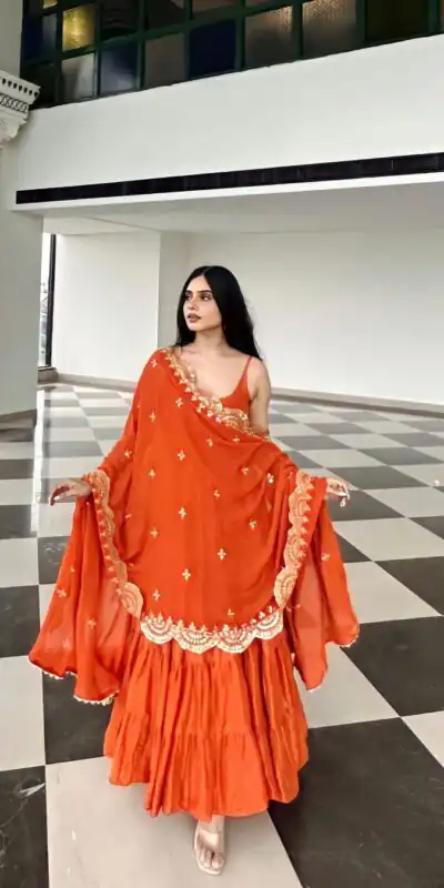 SSR 391 Orange Color Chinon Silk Embroidery Sequence Anarkali Suit Wedding, Party, Festive, Events Expected Delivery 4-6 Working Days @ 1849/- Only | Anarkali Suits, Bollywood Anarkali, Creative-Anarkali, Designer Anarkali, Embroidered Anarkali, Party Wear Anarkali, Straight Suits