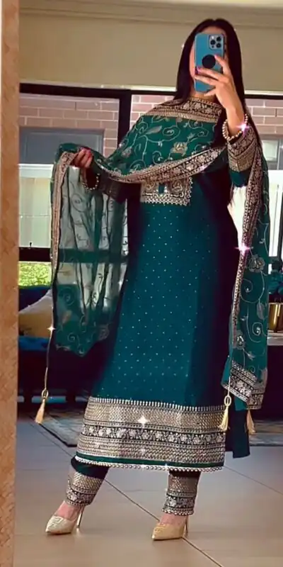 SRK 5165 Peacock Green Color Georgette Embroidery Salwar Suit Wedding, Party, Festive, Events Expected Delivery 4-6 Working Days @ 2399/- | Salwar suit, Designer Suits, Casual Suits, Creative suits, Palazzo Suits, Party Wear Suits, Patiala Suits, Straight Suits