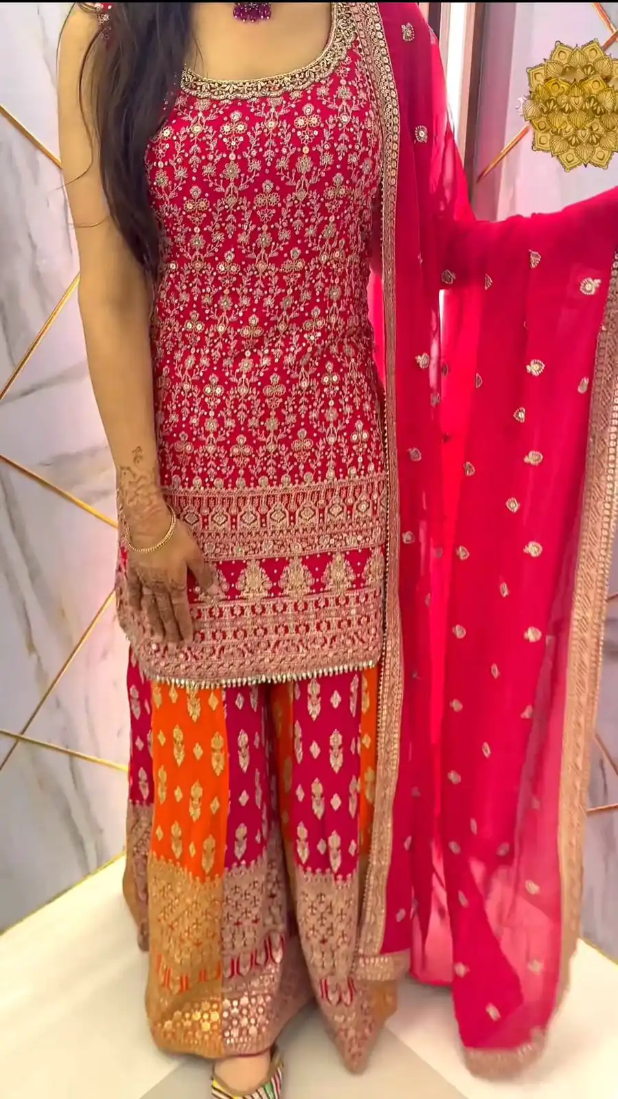 SR 1609 Pink Georgette Embroidery Sequence Rivet Moti Work Sharara Suit Wedding, Party, Festive, Events Etc.   Expected Delivery 4-6 Working Days @2249/- | Jump Suits, Salwar suit, Designer Suits, Casual Suits, Creative suits, Palazzo Suits, Party Wear Suits, Patiala Suits, Straight Suits