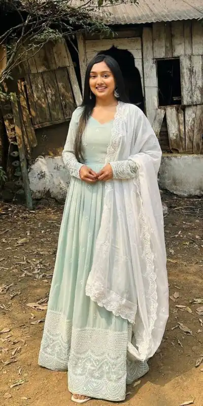 DC G47 Pista Green Color Georgette Embroidery Sequence Gown Casual, Wedding, Party, Festive, Events Etc. Expected Delivery 4-6 Working Days @2449/- | Gowns, Bollywood Gowns, Creative Gowns, Designer Gowns, Embroidered Gowns, Party Wear Gowns