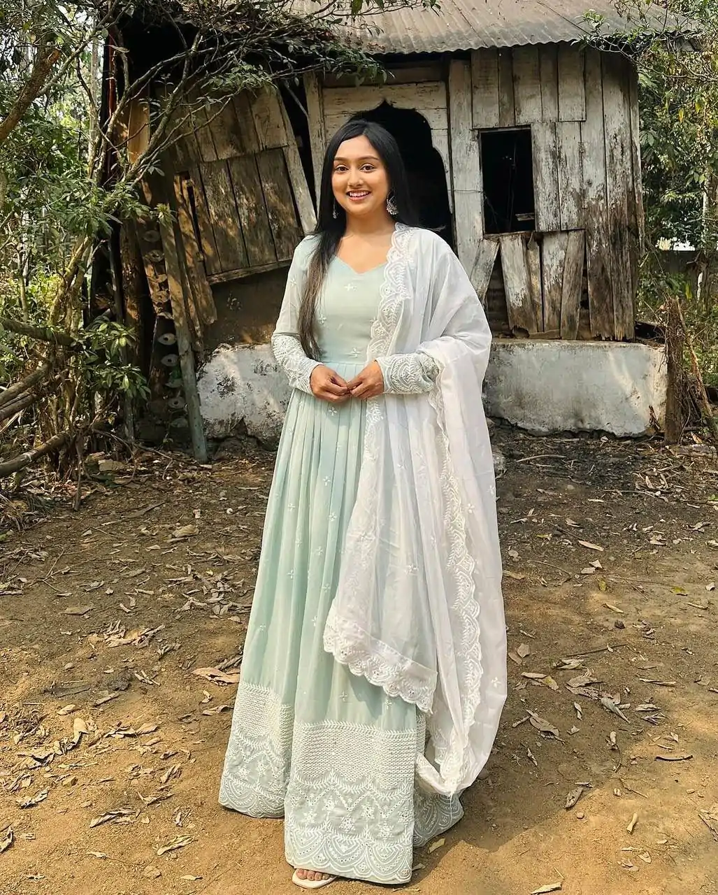   DC G47 Pista Green Color Georgette Embroidery Sequence Gown Casual, Wedding, Party, Festive, Events Etc. Expected Delivery 4-6 Working Days @2449/- | Gowns, Bollywood Gowns, Creative Gowns, Designer Gowns, Embroidered Gowns, Party Wear Gowns