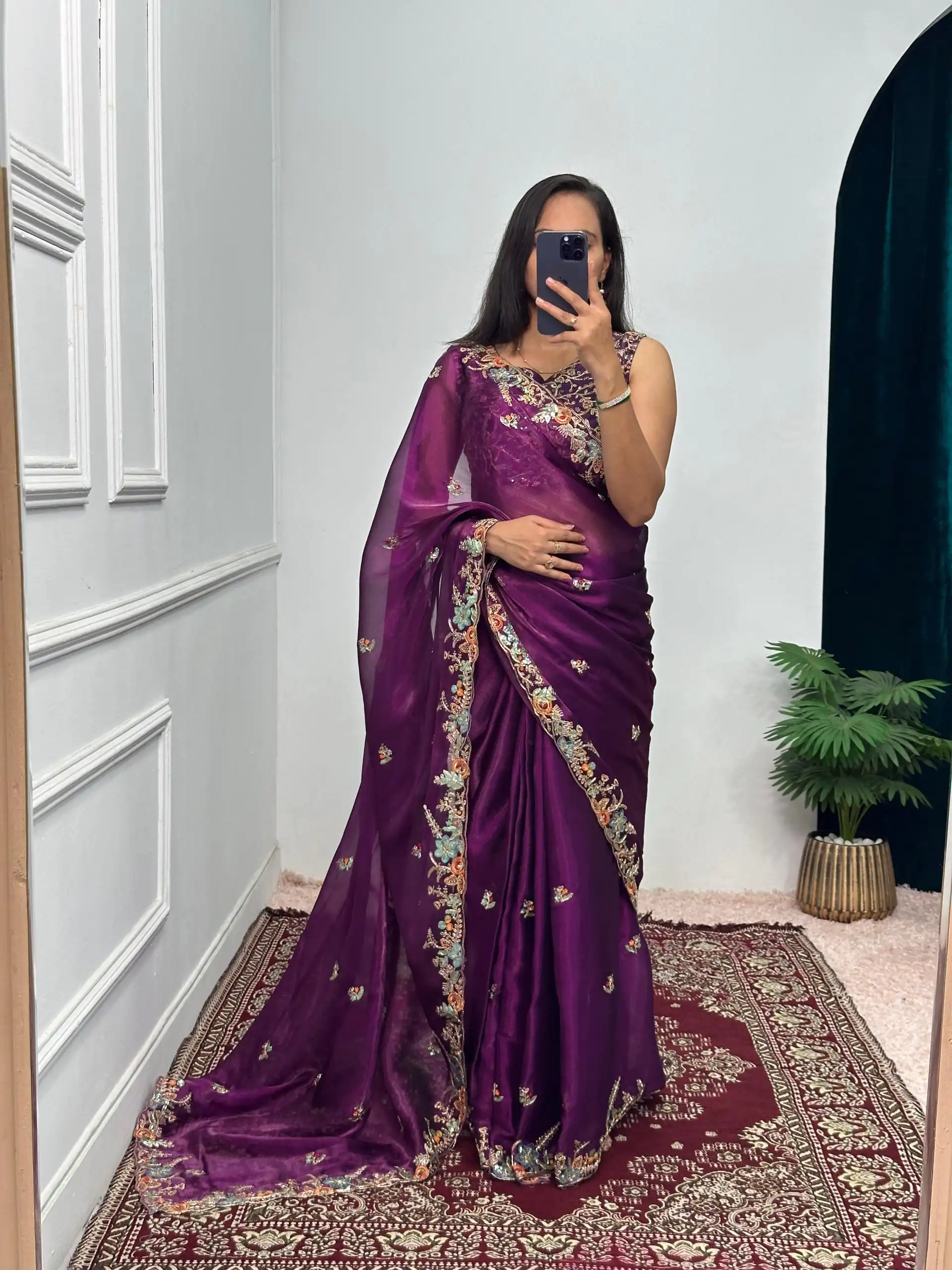 ST 472 Purple Color Burberry With Blooming Embroidery Saree Casual, Wedding, Party, Festive, Events Etc. Expected Delivery 4-6 Working Days @1999/- | Sarees, Bollywood Sarees, Creative Sarees, Designer Sarees, Embroidered Sarees, Ethnic Saree, Modern Digital sarees, Party Wear Sarees