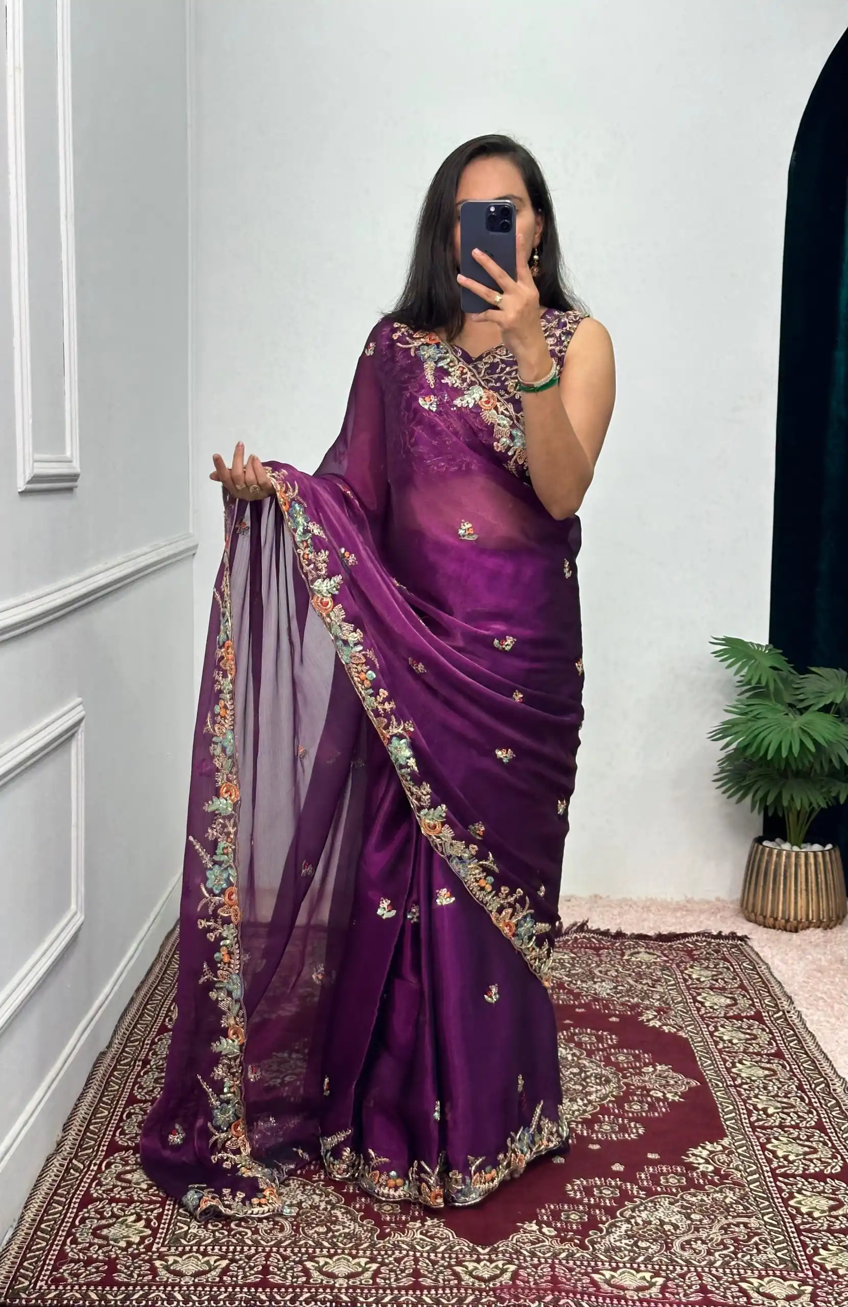ST 472 Purple Color Burberry With Blooming Embroidery Saree Casual, Wedding, Party, Festive, Events Etc. Expected Delivery 4-6 Working Days @1999/- | Sarees, Bollywood Sarees, Creative Sarees, Designer Sarees, Embroidered Sarees, Ethnic Saree, Modern Digital sarees, Party Wear Sarees