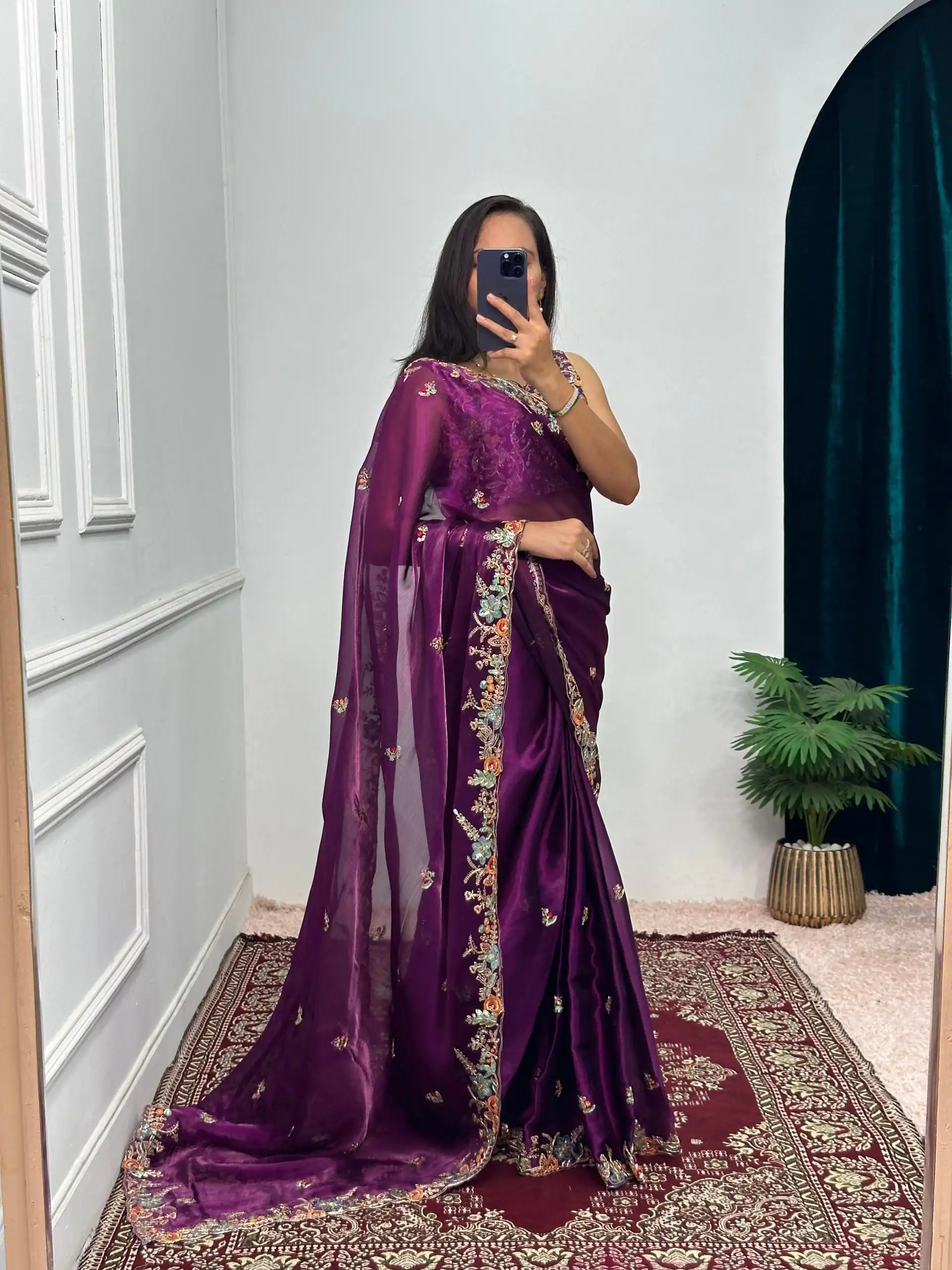 ST 472 Purple Color Burberry With Blooming Embroidery Saree Casual, Wedding, Party, Festive, Events Etc. Expected Delivery 4-6 Working Days @1999/- | Sarees, Bollywood Sarees, Creative Sarees, Designer Sarees, Embroidered Sarees, Ethnic Saree, Modern Digital sarees, Party Wear Sarees