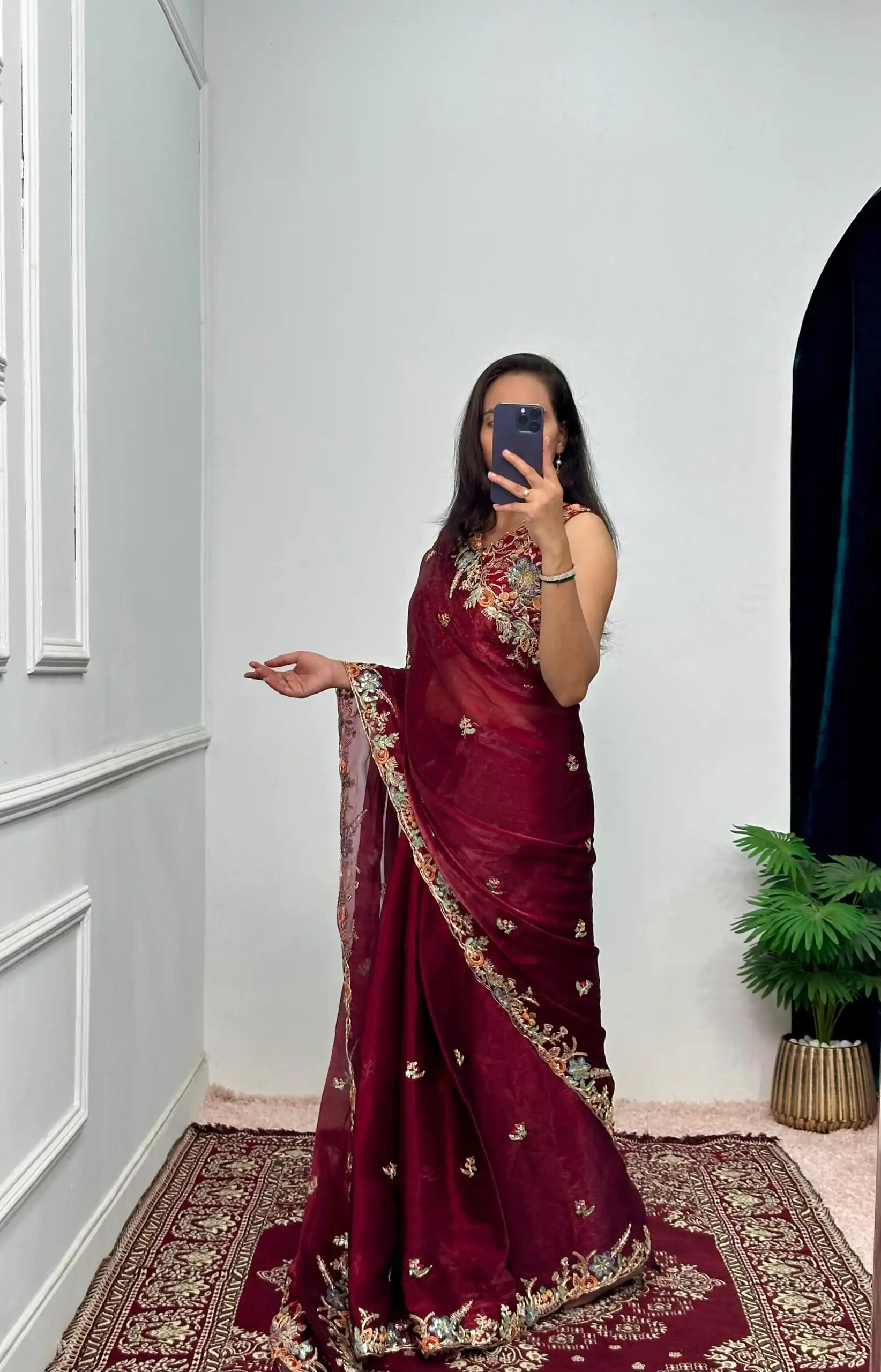 ST 472 Red Color Burberry With Blooming Embroidery Saree Casual, Wedding, Party, Festive, Events Etc. Expected Delivery 4-6 Working Days @1999/- | Sarees, Bollywood Sarees, Creative Sarees, Designer Sarees, Embroidered Sarees, Ethnic Saree, Modern Digital sarees, Party Wear Sarees