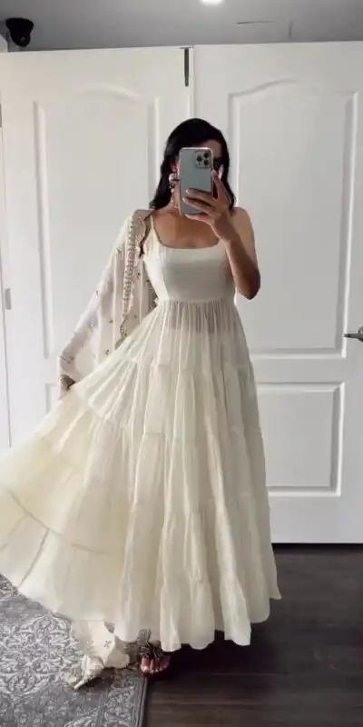 SSR 391 White Color Chinon Silk Embroidery Sequence Anarkali Suit Wedding, Party, Festive, Events Expected Delivery 4-6 Working Days @ 1849/- Only | Anarkali Suits, Bollywood Anarkali, Creative-Anarkali, Designer Anarkali, Embroidered Anarkali, Party Wear Anarkali, Straight Suits