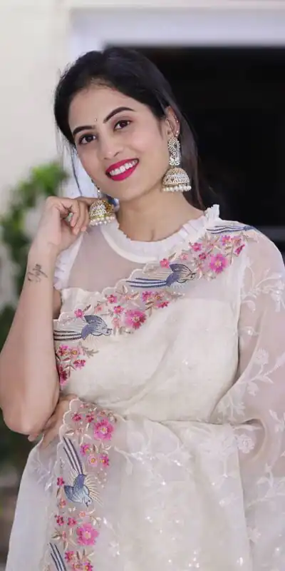 ST 455 White Color Georgette Cotton Thread Embroidery Saree Casual, Wedding, Party, Festive, Events Etc. Expected Delivery 4-6 Working Days @1949/- | Sarees, Bollywood Sarees, Creative Sarees, Designer Sarees, Embroidered Sarees, Ethnic Saree, Modern Digital sarees, Party Wear Sarees