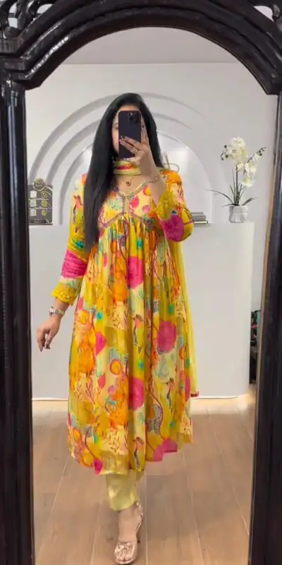 LG 1838 Yellow Color Chinon Printed And Sequence Embroidery Salwar Suit Casual, Wedding, Festive, Events Expected Delivery 4-6 Working Days @1799/- | Jump Suits, Salwar suit, Designer Suits, Casual Suits, Creative suits, Palazzo Suits, Party Wear Suits, Patiala Suits, Straight Suits