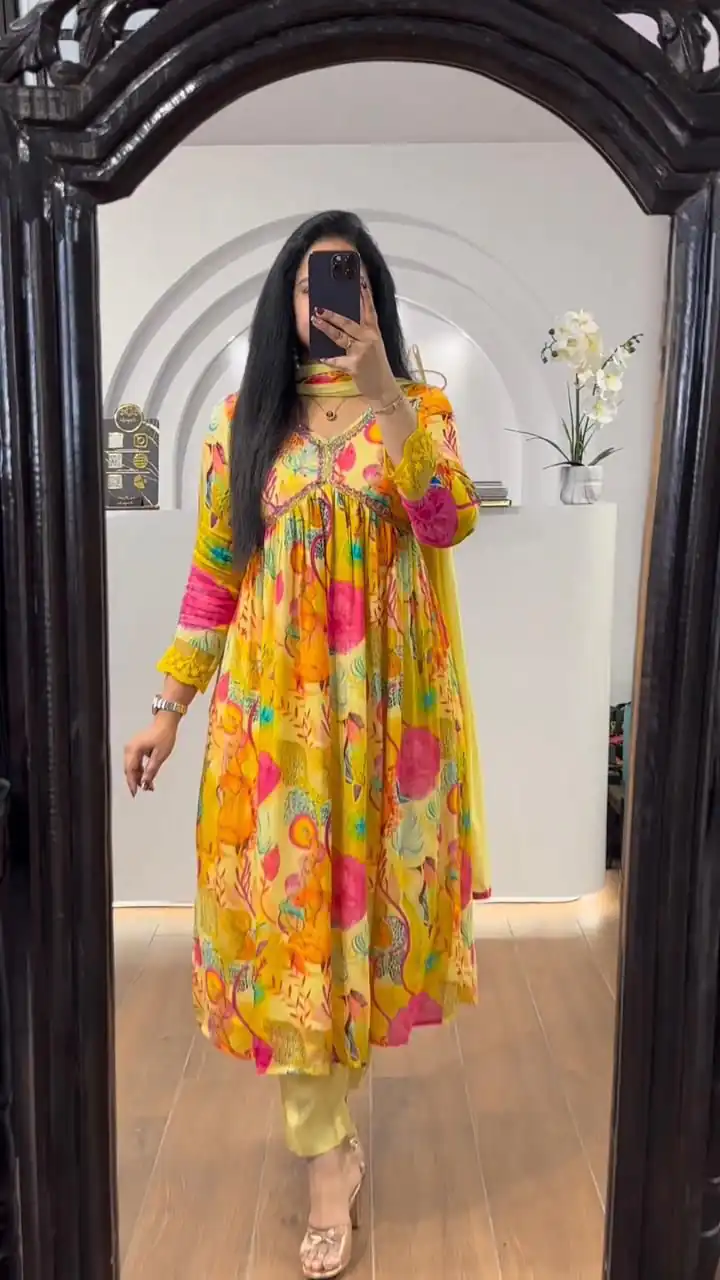 LG 1838 Yellow Color Chinon Printed And Sequence Embroidery Salwar Suit Casual, Wedding, Festive, Events Expected Delivery 4-6 Working Days @1799/- | Jump Suits, Salwar suit, Designer Suits, Casual Suits, Creative suits, Palazzo Suits, Party Wear Suits, Patiala Suits, Straight Suits