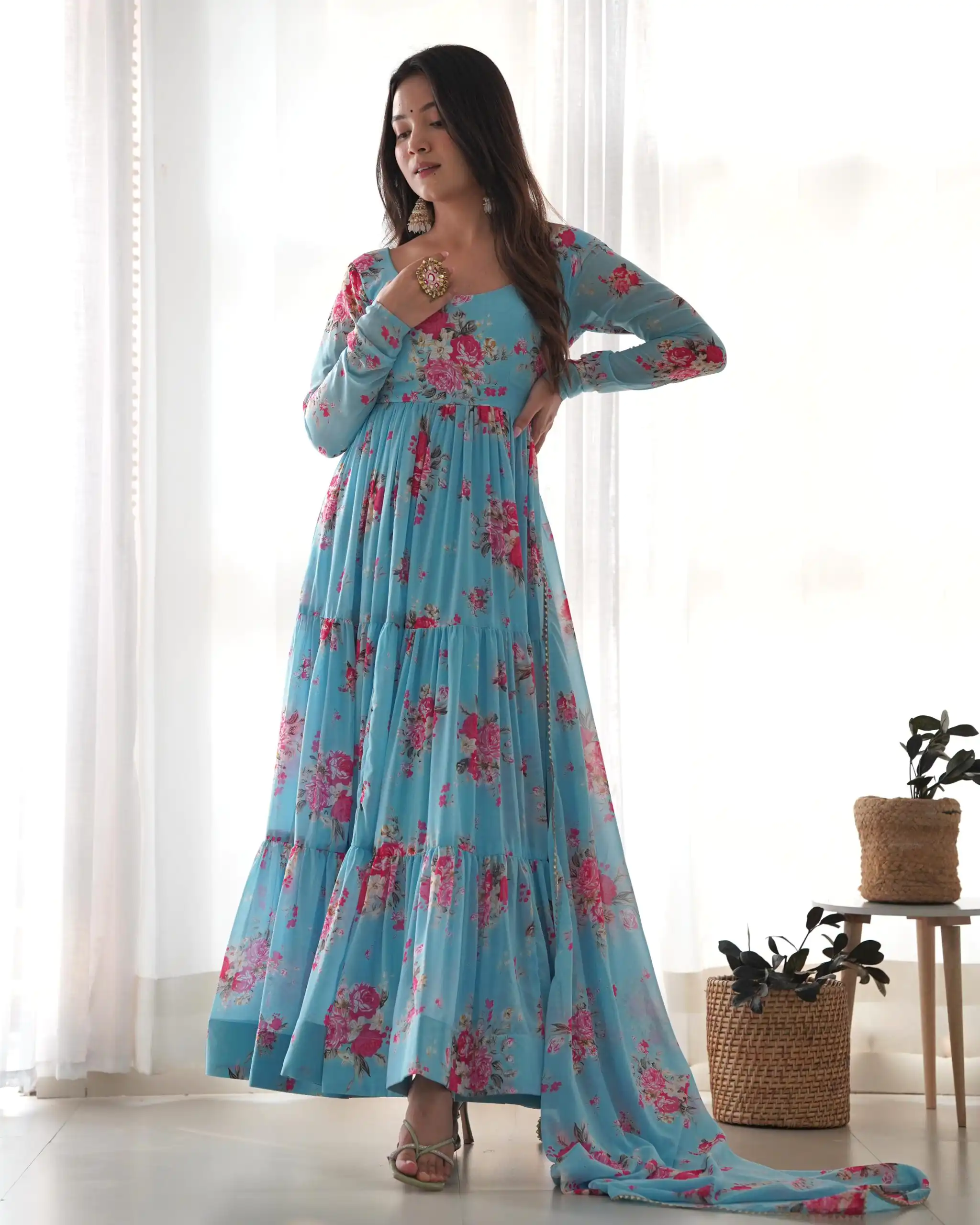 KB 268 Blue color Pure Soft Faux Georgette Floral Printed Anarkali Suit Casual, Wedding, Party, Festive, Events . Expected Delivery  4-6 Working Days @1999 | Anarkali Suits, Bollywood Anarkali, Creative-Anarkali, Designer Anarkali, Embroidered Anarkali, Party Wear Anarkali