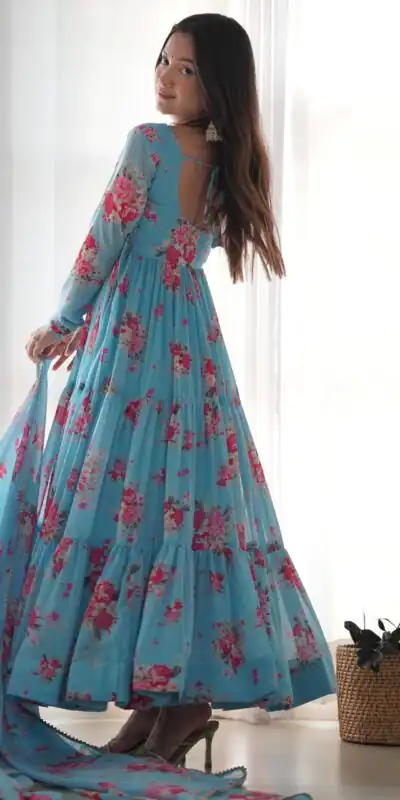 KB 268 Blue color Pure Soft Faux Georgette Floral Printed Anarkali Suit Casual, Wedding, Party, Festive, Events . Expected Delivery  4-6 Working Days @1999 | Anarkali Suits, Bollywood Anarkali, Creative-Anarkali, Designer Anarkali, Embroidered Anarkali, Party Wear Anarkali