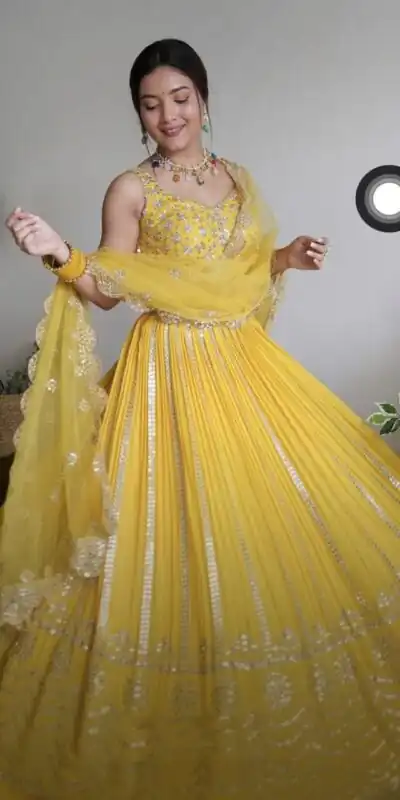 RTC 6368 Yellow Color Georgette Embroidery Sequence Lehenga Choli Wedding, Party, Festive, Events Etc.   Expected Delivery 4-6 Working Days @2049/- | Lehenga, Bollywood Lehenga, Creative Lehenga, Designer Lehenga, Embroidered Lehenga, Party Wear Lehenga