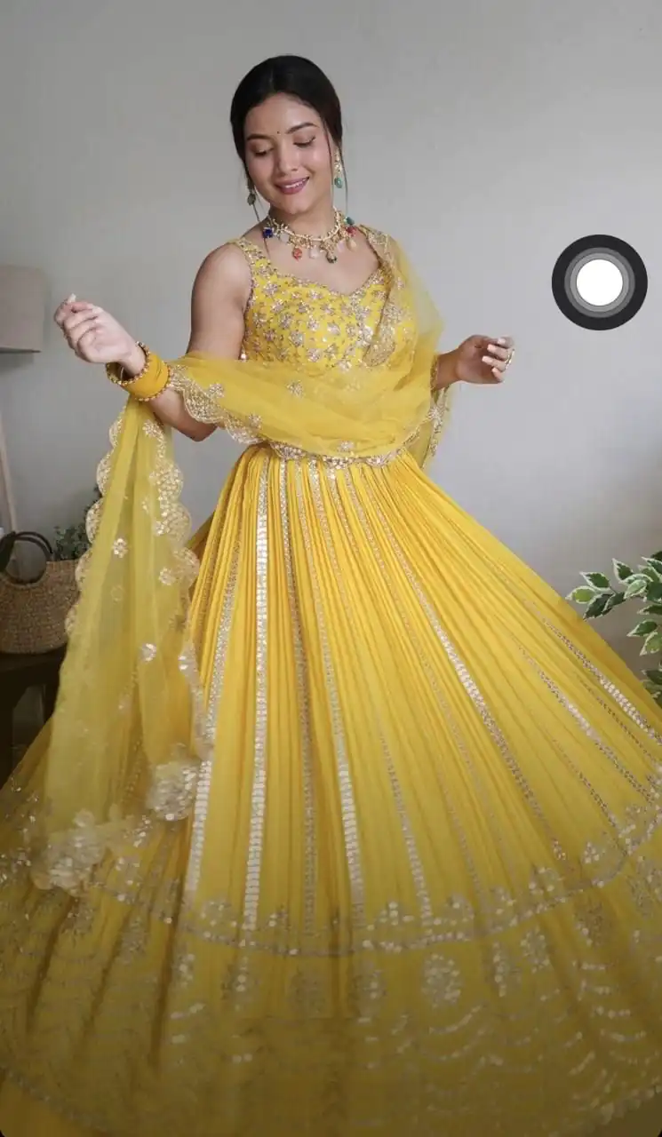 RTC 6368 Yellow Color Georgette Embroidery Sequence Lehenga Choli Wedding, Party, Festive, Events Etc. Expected Delivery 4-6 Working Days @2049/- | Lehenga, Bollywood Lehenga, Creative Lehenga, Designer Lehenga, Embroidered Lehenga, Party Wear Lehenga
