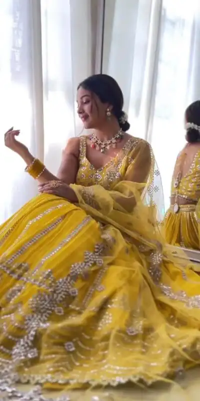 RTC 6368 Yellow Color Georgette Embroidery Sequence Lehenga Choli Wedding, Party, Festive, Events Etc.   Expected Delivery 4-6 Working Days @2049/- | Lehenga, Bollywood Lehenga, Creative Lehenga, Designer Lehenga, Embroidered Lehenga, Party Wear Lehenga