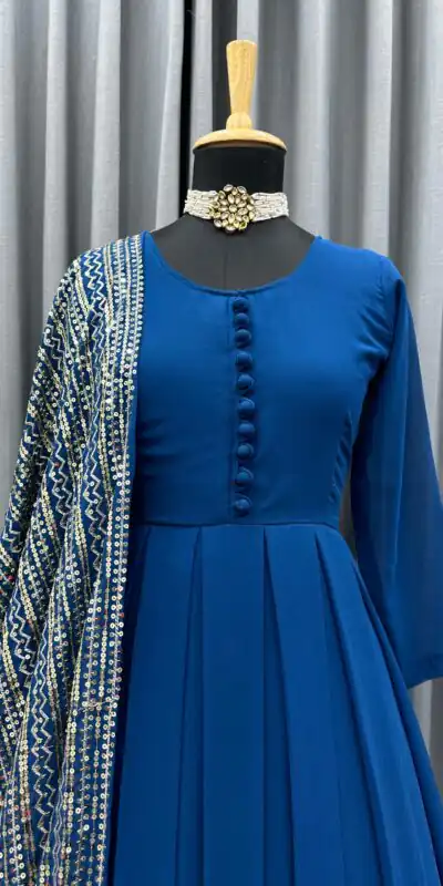 KD-1242 Blue Faux Georgette Thread With Sequence Anarkali Suit Casual, Party, Wedding, Festive, Events Etc.  Expected Delivery  4-6 Working Days @1799/- Only | Anarkali Suits, Bollywood Anarkali, Creative-Anarkali, Designer Anarkali, Embroidered Anarkali, Party Wear Anarkali