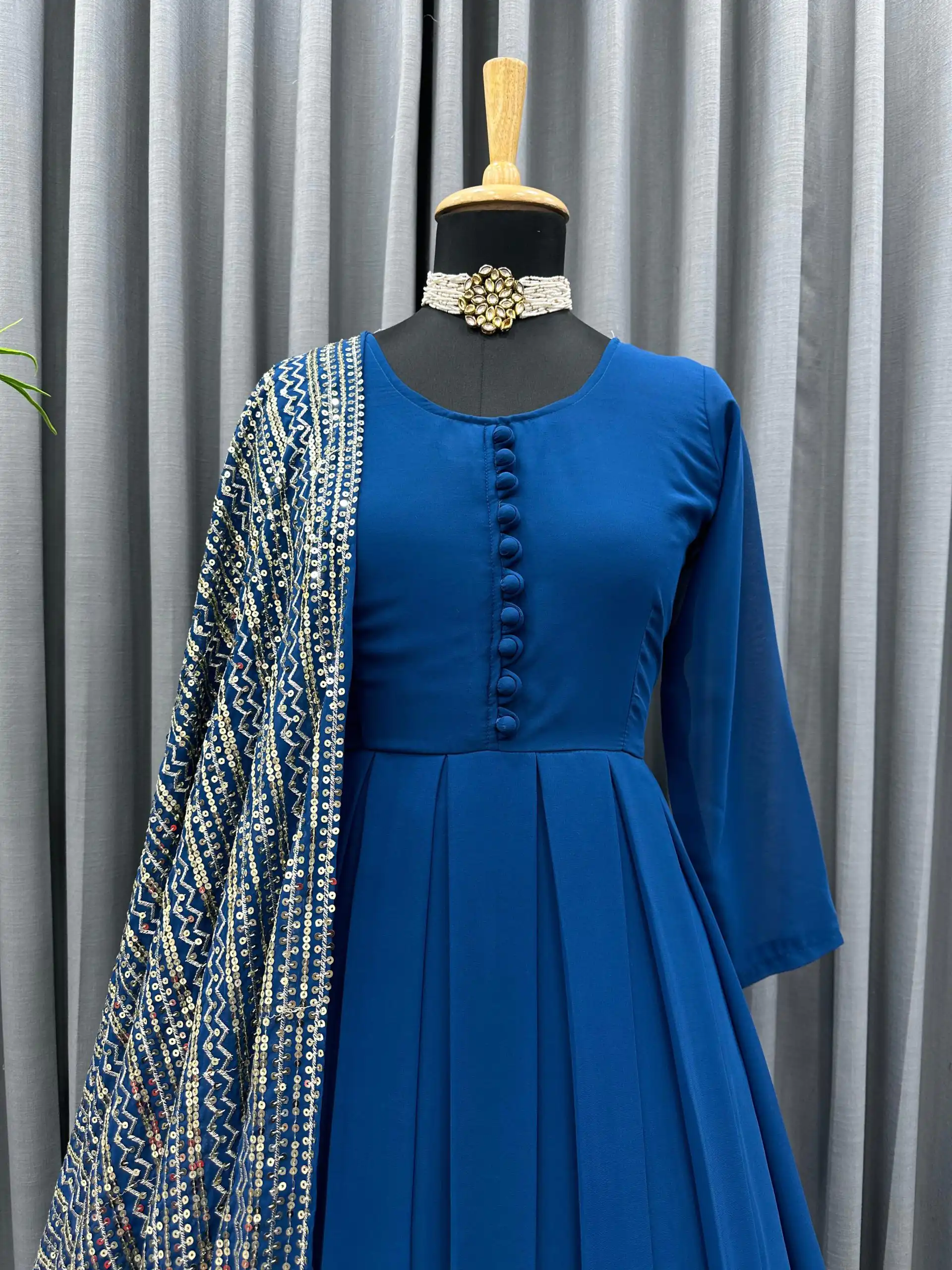 KD-1242 Blue Faux Georgette Thread With Sequence Anarkali Suit Casual, Party, Wedding, Festive, Events Etc. Expected Delivery 4-6 Working Days @1799/- Only | Anarkali Suits, Bollywood Anarkali, Creative-Anarkali, Designer Anarkali, Embroidered Anarkali, Party Wear Anarkali
