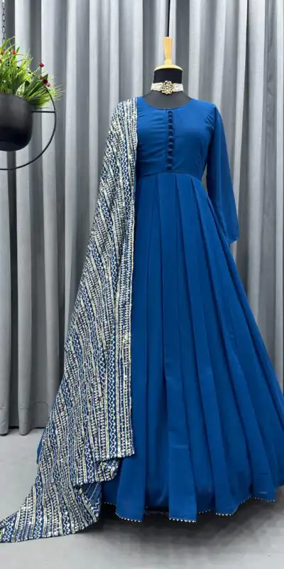 KD-1242 Blue Faux Georgette Thread With Sequence Anarkali Suit Casual, Party, Wedding, Festive, Events Etc.  Expected Delivery  4-6 Working Days @1799/- Only | Anarkali Suits, Bollywood Anarkali, Creative-Anarkali, Designer Anarkali, Embroidered Anarkali, Party Wear Anarkali