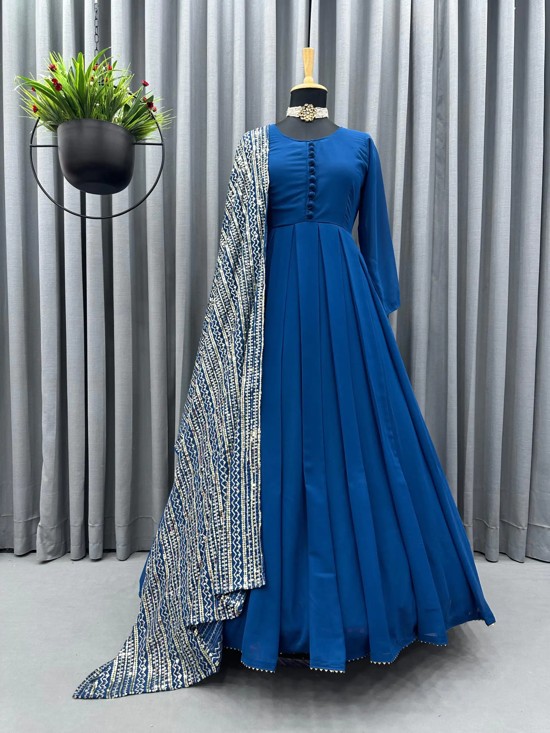 KD-1242 Blue Faux Georgette Thread With Sequence Anarkali Suit Casual, Party, Wedding, Festive, Events Etc. Expected Delivery 4-6 Working Days @1799/- Only | Anarkali Suits, Bollywood Anarkali, Creative-Anarkali, Designer Anarkali, Embroidered Anarkali, Party Wear Anarkali
