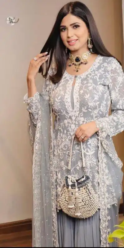 SR 1432 Blue Grey Color Heavy Georgette Embroidery Work Sharara Suit Wedding, Party, Festive, Events Etc. Expected Delivery 4-6 Working Days @1999 | Salwar suit, Designer Suits, Casual Suits, Creative suits, Palazzo Suits, Party Wear Suits, Straight Suits