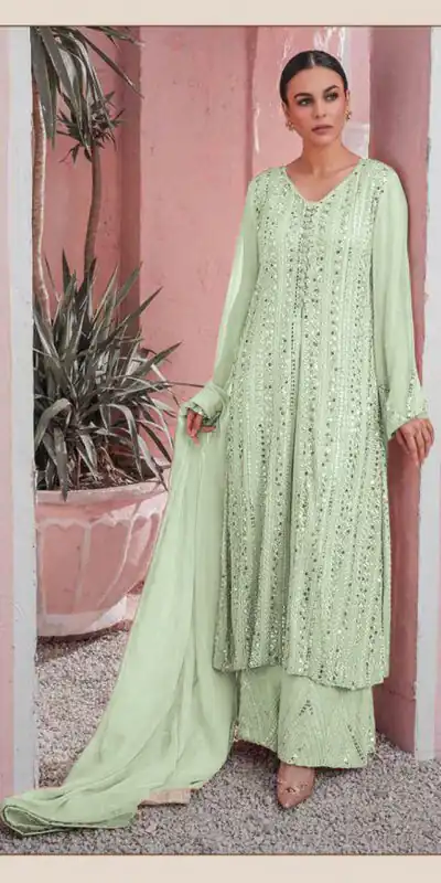 DS 001255 Green color Georgette Embroidered Sequence Salwar Suit Casual, Wedding, Party, Festive, Events . Expected Delivery  4-6 Working Days @1999/- | Salwar suit, Designer Suits, Casual Suits, Creative suits, Palazzo Suits, Party Wear Suits, Patiala Suits, Straight Suits